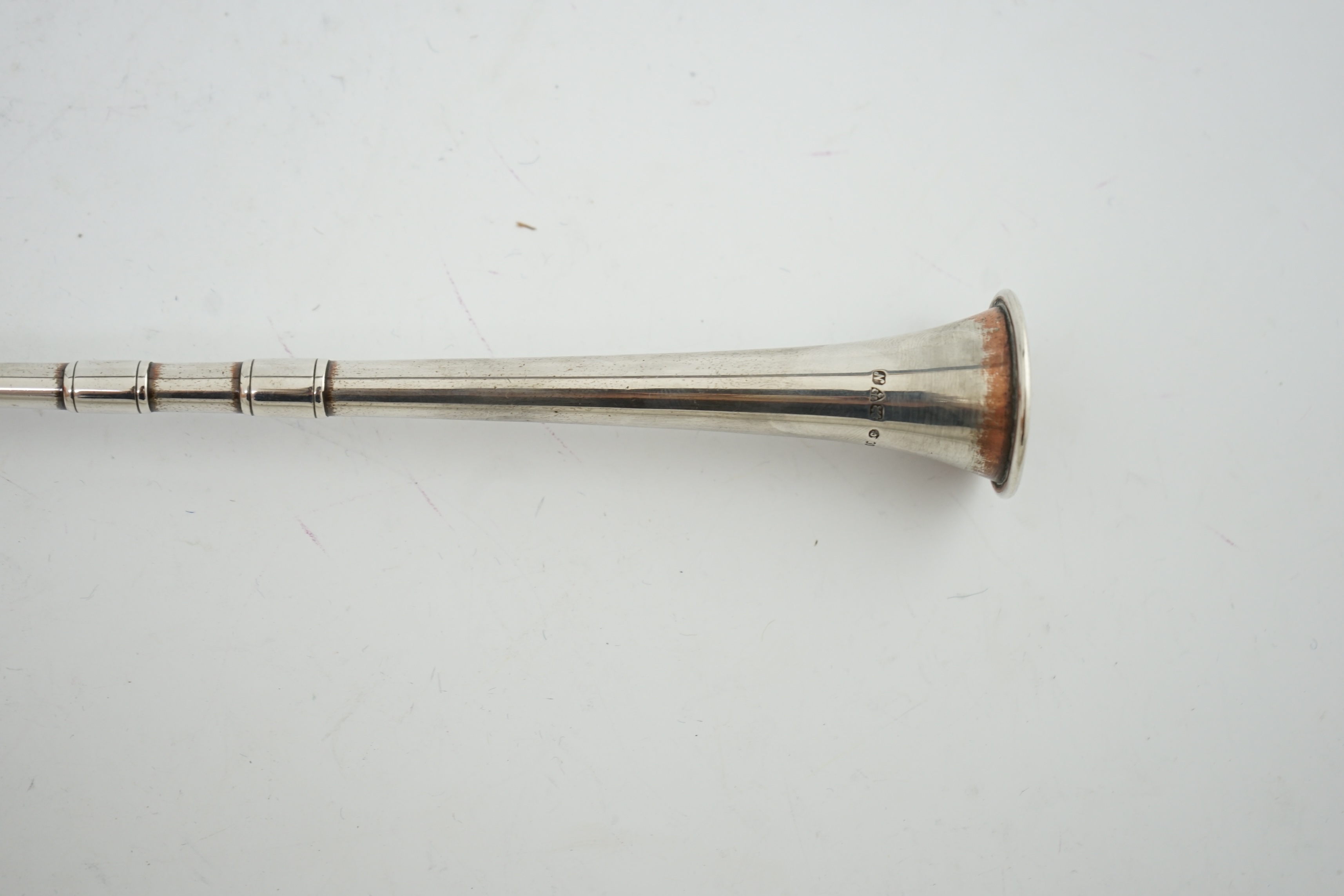 A cased George V silver hunting horn, by Samson Mordan & Co